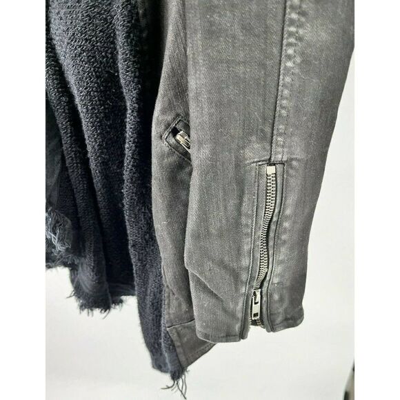 Free People Black Moto Jacket Coat Size 2 Front Drape Coated Denim Jean - Picture 12 of 15